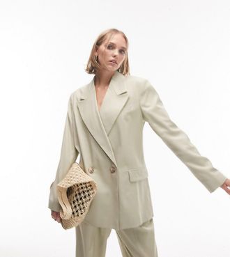 Topshop Petite straight blazer in sage - part of a set-Green