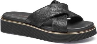 Johnston & Murphy Mitzi Platform Wedge Slide Sandal in Black Metallic Suede at Nordstrom, Size 7.5
