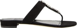 Manolo Blahnik Bizaba Platte Sandalen - Dames - Slippers - Zwart - 36 EU - Leer - Schoenen