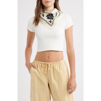 Treasure & Bond Floral Embroidered Square Bandana in Ivory Black Flowers at Nordstrom