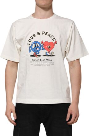 Dolce & Gabbana White Love Peace Cotton Men Crew Neck Mens T-shirt