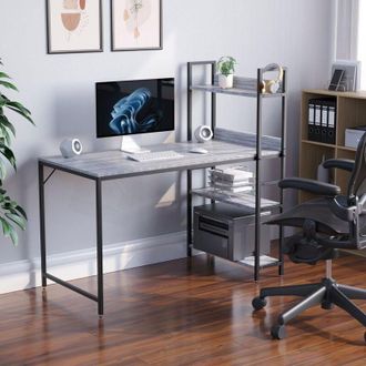 Home Discount Home Discount - Brooklyn Computer Desk pc Laptop Table 3 Shelf Shelving Adjustale Storage Home Office Study, Grey