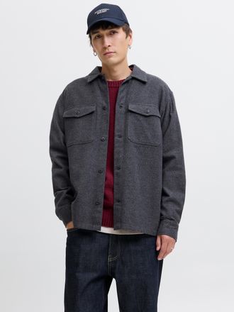 Jack & Jones Langarmhemd JACK & JONES JJEPERFECT MELANGE OVERSHIRT LS SN, Herren, Gr. S, N-Gr, grau (dunkelgrau melange), Web, Obermaterial: 100% Baumwolle, melier