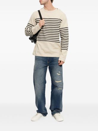 Emporio Armani Striped Linen Blend Sweater - Cream