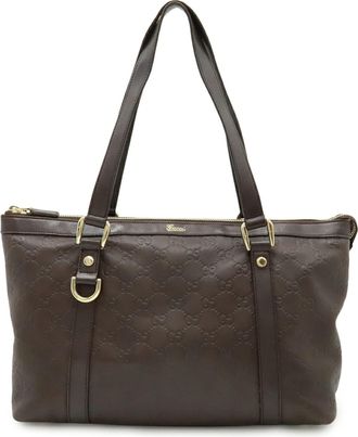 Gucci Brown Dark Brown Gg Leather Leather Shoulder Bag Tote Bag (Pre-Owned)