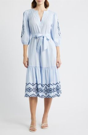 Rails Carmel Eyelet Embroidered Tie Belt Cotton Dress in Blue Bird at Nordstrom, Size Xx-Small