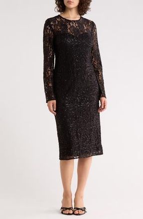 Julia Jordan Long Sleeve Lace Sequin Dress in Black at Nordstrom Rack, Size 2