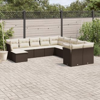 vidaXL Set De Sof&aacute;s De Jard&iacute;n 11 Pzas Cojines Rat&aacute;n Sint&eacute;tico Marr&oacute;n Vidaxl