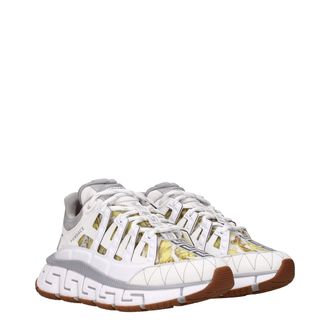 Versace Leather and Jacquard Athletic Sneaker - White