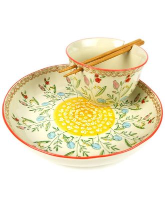 Euroceramica Ella 4Pc Red Ramen Bowl And Dinner Bowl Set