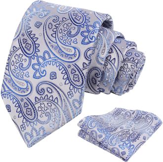 Alizeal Mens Paisley Tie and Hanky Set Party Business Wedding Necktie with Pocket Sqaure Set, Light Blue
