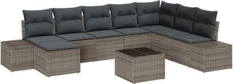 vidaXL Garden Sofa Set with Cushion 8 pcs Grey Poly Rattan vidaXL