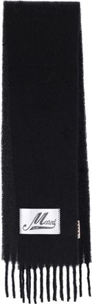Marni Alpaca Blend Scarf with Fringed Edges and Logo Detail