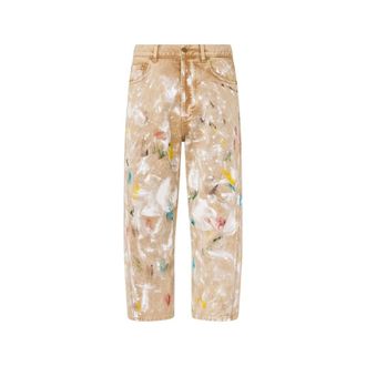 Moschino Cropped Jeans, male, Beige, Size: M Printed Stretch Cotton Bull Trousers