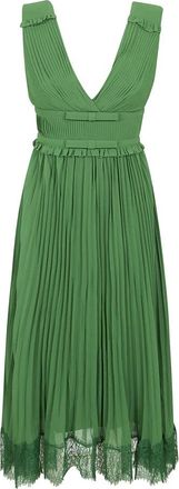 Self Portrait Chiffon Midi Jurk - Dames - Feestkleedjes - Groen - XS - Chiffon - Kleedjes