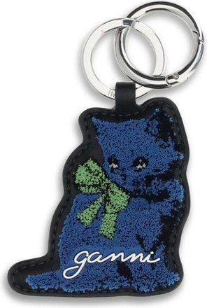 Ganni Blauwe Gerecycleerde Leren Sleutelhanger