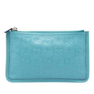 Gucci Pre-owned Clutches, female, Blue, Size: ONE SIZE Pre-owned Embossed Leather Pouch