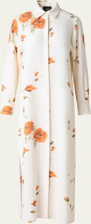 Akris Anemone Print Silk Crepe Midi Tunic Dress