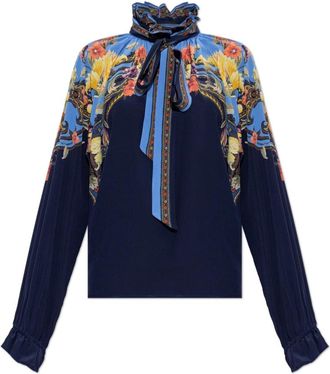 Etro Zijden Blouse met Bloemendessin - Dames - Blouses - Blauw - S - Overhemden