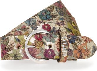 Mustang Lederg&uuml;rtel MUSTANG, Damen, Gr. 100, bunt (gold, multicolor), Rindsleder, gebl&uuml;mt, mehrfarbig, G&uuml;rtel Lederg&uuml;rtel, Florales oder Animal-Design, 4 cm b