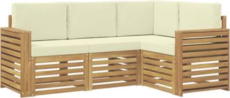 vidaXL Conjunto De Sof&aacute;s De Exterior 4 Uds. Blanco Y Crema Poli&eacute;ster Vidaxl