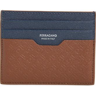 Ferragamo Embossed Gancini Leather Card Case in Midbrown New Navy Nero at Nordstrom