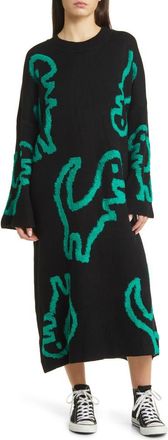 Dressed in Lala Rawr Means I Love You Long Sleeve Oversize Sweater Dress in Black at Nordstrom, Size Small