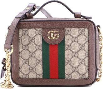 Gucci Borsa a spalla Ophidia mini in tela cerata GG con zip - Marrone
