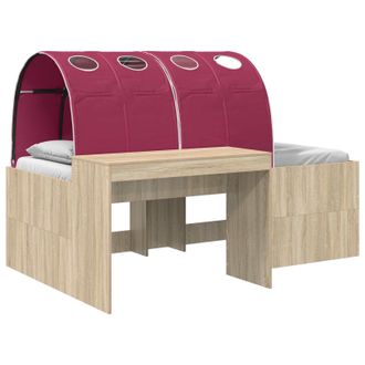 vidaXL Cama Con T&uacute;nel 3 Uds. Roble Sonoma Y Rojo Madera De Ingenier&iacute;a Vidaxl