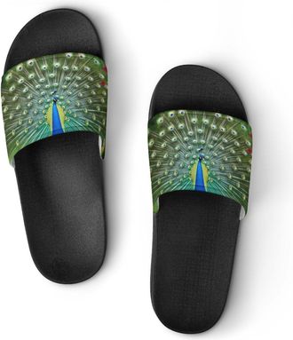 Generic Peacocks Open Tail Feathers Unisex Beach Slippers & Pool Slides Anti-Slip House Shoes for Home Outdoor