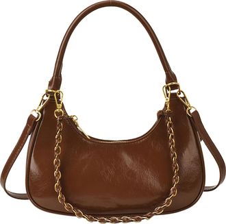 Generic Cymwer PU Leather Crescent Shoulder Handbag Casual with Metal Chain for Women (Brown)