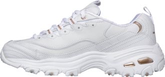 Skechers Womens DLites Fresh Start Trainers, White Leather/Duraleather/Rose Gold Trim, 6.5 UK