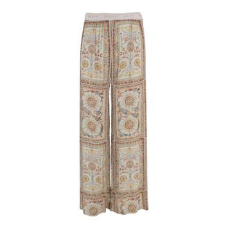 Just Cavalli Wide Trousers, female, Multicolor, Size: M Floral-Print Viscose Pants