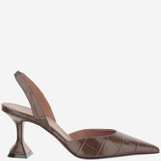 Amina Muaddi Brown Pointed Toe Pumps