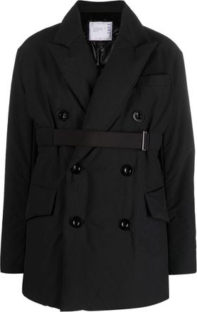 sacai belted double-breasted blazer - women - Polyester/Nylon/Polyester - 1 - Black