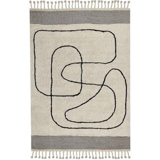 Beliani Tappeto da soggiorno cotone beige e nero motivo astratto 160 x 230 cm Dokuz