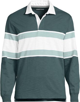 Lands End Long Sleeve Textured Rugby Polo in Tourmaline Stripe at Nordstrom, Size X-Small
