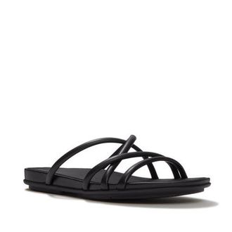 FitFlop Gracie Leather Strappy Slides in All Black at Nordstrom, Size 11