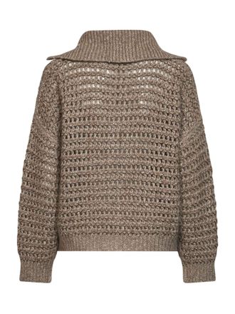 Brunello Cucinelli Womens Cardigan Seige Soft Wool-Cashmere Beige Lambswool Cardigans Sweater