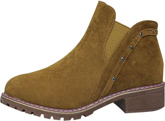 Generic Ankle Boots for Women UK Fashion Side Zip Elegant Short Boots Biker Booties Casual Leather Booties Business Office Work School Walking Shoes(A-Brown,1