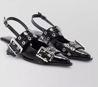 Ganni lace kitten heel slingback pointed pumps