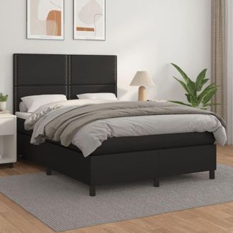 vidaXL Vidaxl - Cama Box Spring Con Colch&oacute;n Cuero Sint&eacute;tico Negro 140x200cm