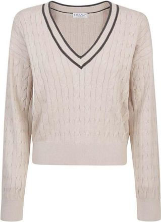 Brunello Cucinelli Beige Cable Knit Sweater, Size XL
