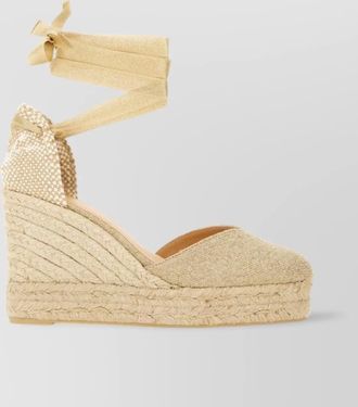 Castaner clear ankle wrap espadrille sole peep toe woven texture