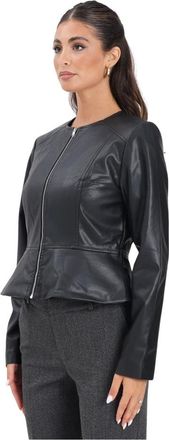 Jacqueline de Yong Korte Imitatieleren Jas - Dames - Zomerjassen - Zwart - 2XL - Polyester - Jassen