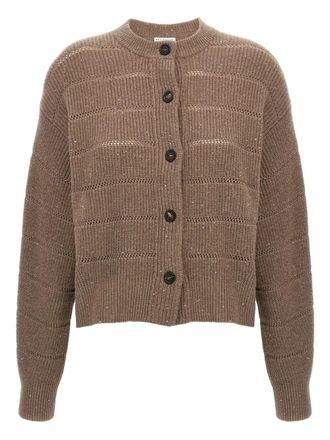 Brunello Cucinelli ribbed cardigan - women - Polyester/Wool/Cashmere/Polyamide - M - Brown