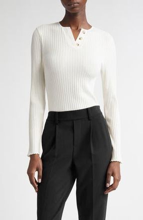 Vince Long Sleeve Rib Henley in White at Nordstrom Rack, Size Xx-Small