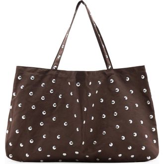 Mango Stud Shopper Bag in Chocolate at Nordstrom