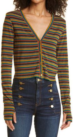 Ramy Brook Jordan Stripe V-Neck Cardigan in Floral Multi at Nordstrom, Size X-Small