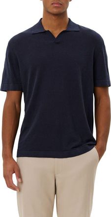 Les Deux Emmanuel Linen & Cotton Polo Sweater in Dark Navy at Nordstrom, Size X-Large
